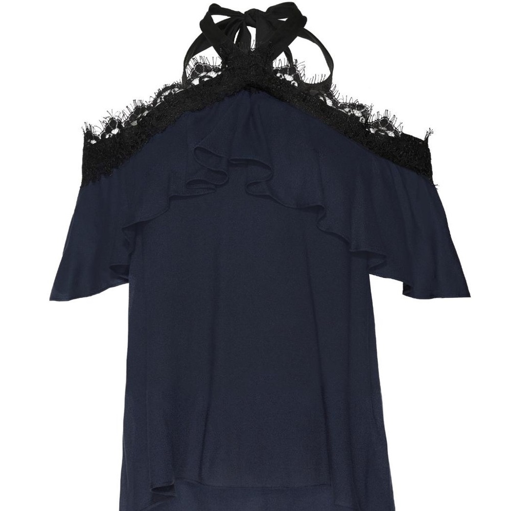 Alice + Olivia Navy Cold-Shoulder Blouse